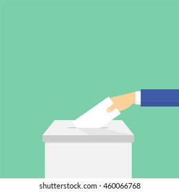 Voting. Hand puts the ballot in the ballot box. Vector