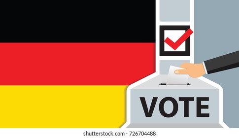 Voting. hand putting paper in the ballot box. Germany flag on background. vector illustration.