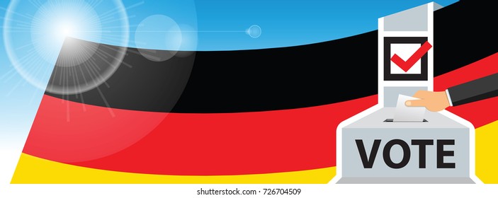 Voting. hand putting paper in the ballot box. Germany flag on sky background. vector illustration.