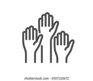 Voting hands line icon. People vote by hand sign. Vector