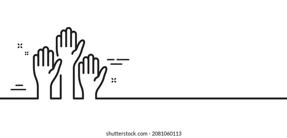 Voting Hands Line Icon. People Vote By Hand Sign. Public Election Symbol. Minimal Line Illustration Background. Voting Hands Line Icon Pattern Banner. White Web Template Concept. Vector