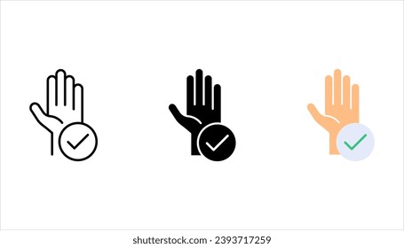 Einstellung des Zeilensymbols für die Stimmrechte. Heben Sie die Hände Icon Set, Menschen wählen Sie mit einem Handzeichen. Vektorgrafik auf weißem Hintergrund