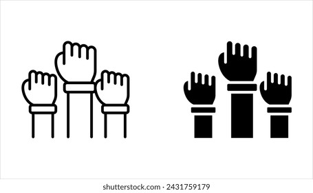 Voting hands line icon set, human hands raising up vector icon in meaning Voting or Volunteering