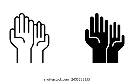 Voting hands line icon set, human hands raising up vector icon in meaning Voting or Volunteering