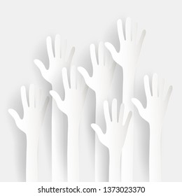 Voting Hands. Paper cut style. The palms of the hands. Vector illustration. 