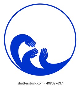 Voting hands. Round frame template with space for your text, company name or slogan