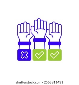 Voting Hands Two Tone Color Icon. linear style sign for mobile concept and web design. Outline vector icon.