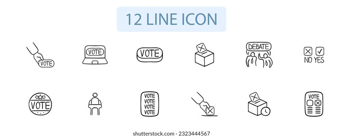 Voting Icon. Democracy, elections, decision-making, public opinion, voting process, voting rights, ballot, civic participation. Pastel color background. Vector 12 line icon