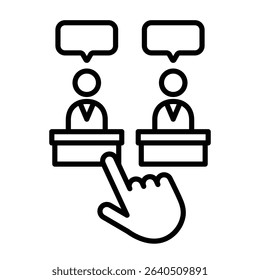 Voting icon for a political candidate speaking about policy in an election scene.
This illustration is related to campaign speeches, legislators, speeches, comparison, choice, politics.