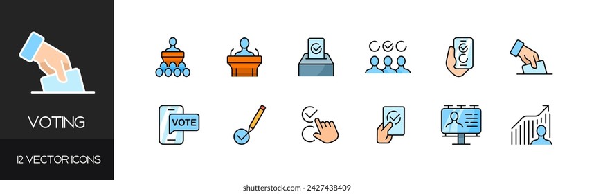 Voting icon set. Flat style. Vector icons