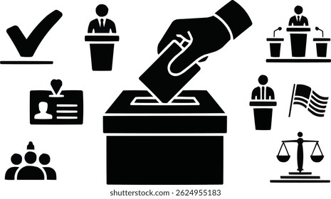 voting icons, election icon set, ballot box vector,