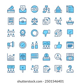 Voting icons. Outline symbols. Vector blue line icons set