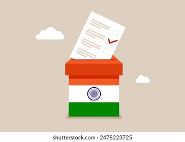 Voting in India. Paper ballots to election box. Democracy Freedom Concept. Flat vector illustration