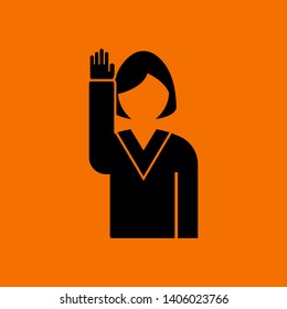 Icono de Dama de Votación. Negro sobre fondo naranja. Ilustración vectorial.
