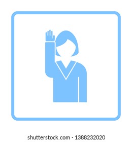 Voting Lady Icon. Blue Frame Design. Vector Illustration.