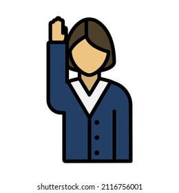 Voting Lady Icon. Editable Bold Outline With Color Fill Design. Vector Illustration.