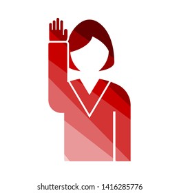 Voting Lady Icon. Flat Color Ladder Design. Vector Illustration.