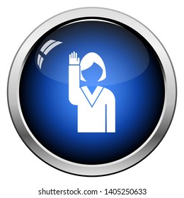 Voting Lady Icon. Glossy Button Design. Vector Illustration.