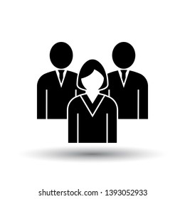 Voting Lady With Men Behind Icon. Black on White Background With Shadow. Vector Illustration.