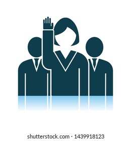 Voting Lady With Men Behind Icon. Shadow Reflection Design. Vector Illustration.