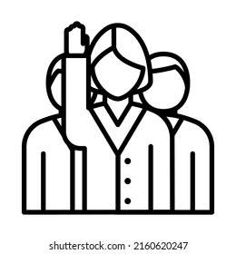 Voting Lady With Men Behind Icon. Bold outline design with editable stroke width. Vector Illustration.