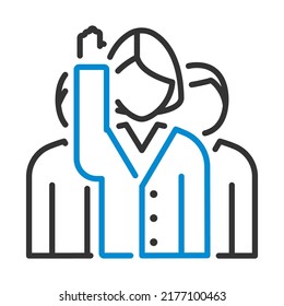 Voting Lady With Men Behind Icon. Editable Bold Outline With Color Fill Design. Vector Illustration.