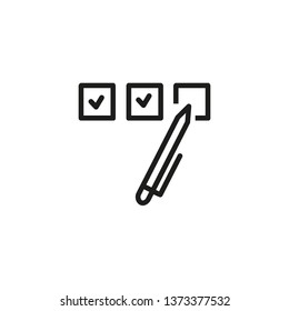 Voting line icon. Checkmark, pen, filling. Election campaign concept. Can be used for topics like government, referendum, choice