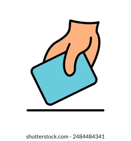 Voting line icon. Hand, ballot, card, election, vote, participation, democracy, decision, choice, candidate, polling station, civic duty, right to vote, voter, ballot box, voting process, political