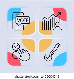 Voting line icon. Power, party, political activity, presidential race, victory, defeat, agitation. Glassmorphism style. Vector line icon for business and advertising