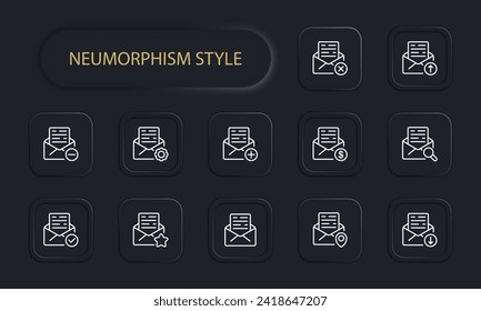 Voting line mail. Gear, cross, download, upload, magnifying glass, favorites, asterisk, minus, plus. Neomorphism style. Vector line icon for business and advertising