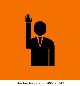 Voting Man Icon. Black on Orange Background. Vector Illustration.