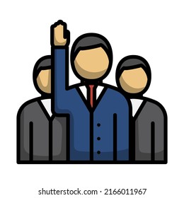 Voting Man With Men Behind Icon. Editable Bold Outline With Color Fill Design. Vector Illustration.