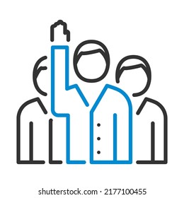 Voting Man With Men Behind Icon. Editable Bold Outline With Color Fill Design. Vector Illustration.