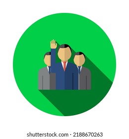 Voting Man With Men Behind Icon. Flat Circle Stencil Design With Long Shadow. Vector Illustration.