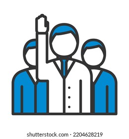 Voting Man With Men Behind Icon. Editable Bold Outline With Color Fill Design. Vector Illustration.