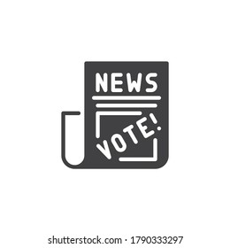 El icono vectorial Noticias de Votación. signo plano relleno para concepto móvil y diseño web. Periódico con ícono de glifo titular de voto. Símbolo, ilustración del logotipo. Gráficos vectoriales