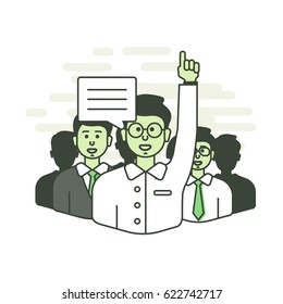 Voting or objection, group of people minimalistic illustration