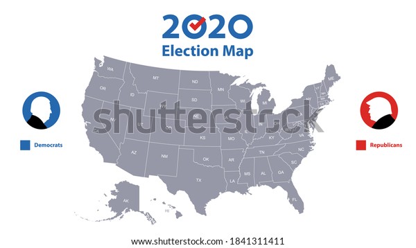Voting on the US\
map. Electoral map of each state where you can mark the votes.\
Template for monitoring Republican and democratic votes. Vector\
infographic, blank,\
template.