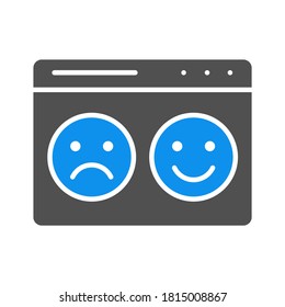 Voting on webpage with happy and sad faces colored icon. Website with smiles emoji symbol