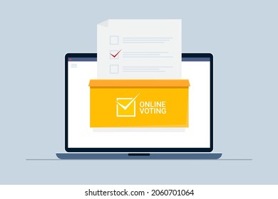 Voting online concept. Ballot box on a laptop screen. Vector illustration 