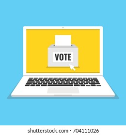 Voting online concept. Voting ballot box on a laptop screen. Flat vector illustration.