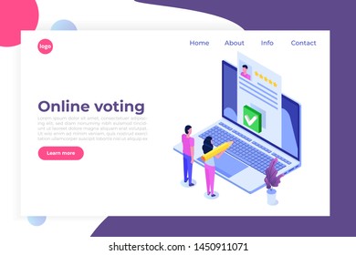 Votación en línea, voto electrónico, sistema de internet electoral plantilla isométrica. Ilustración del vector