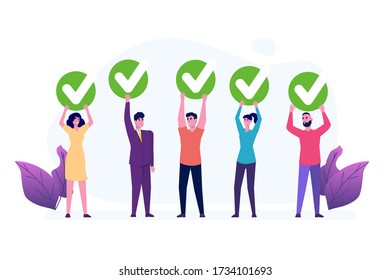 Voting online, e-voting, election internet system template. People holding voting icon. Customer feedback concept. Vector illustration