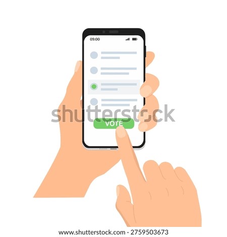 Voting online, e-voting or elections concept. hand voting via smartphone app. Modern electronic voting system for election internet system.