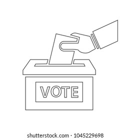 Voting outline icon concept. Hand putting paper into the ballot box