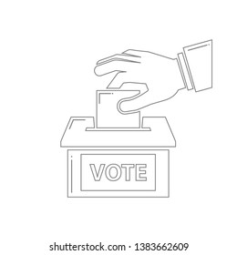 Voting outline icon concept. Hand putting envelope into the ballot box