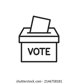 Voting paper and ballot box. Outline icon. Vector illustration.