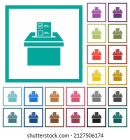 Voting paper and ballot box solid flat color icons with quadrant frames on white background