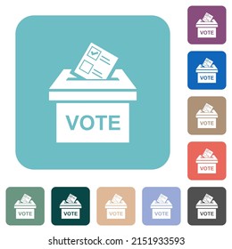 Voting paper and ballot box solid white flat icons on color rounded square backgrounds