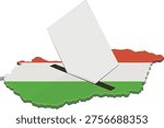 Voting paper being inserted into a slot in the map of Hungary representing national elections, democratic choice, and political participation (cut out)
